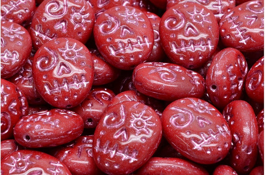 Woodoo Funny Face Beads, Opaque Red Pink Lined (93210-54321), Glass, Czech Republic