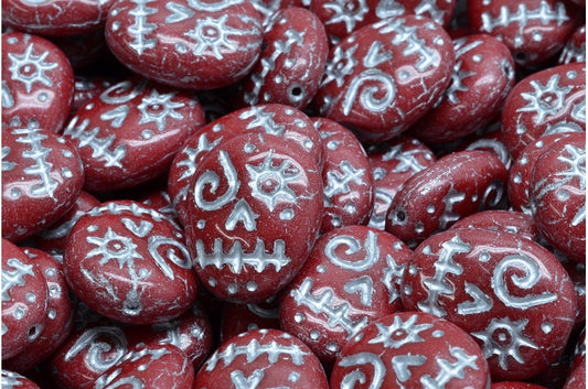 Woodoo Funny Face Beads, Opaque Red Silver Lined (93210-54301), Glass, Czech Republic