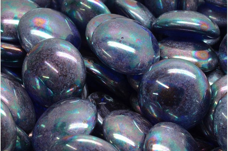 Cabochon Beads, Transparent Blue Nebula (30070-15001), Glass, Czech Republic