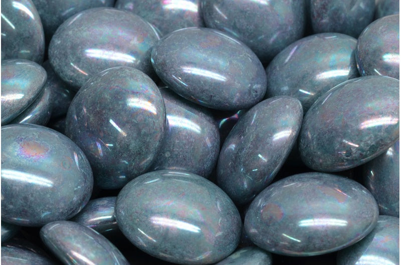 Cabochon Beads, Turquise Nebula (63110-15001), Glass, Czech Republic