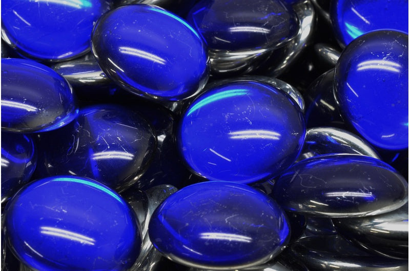 Cabochon Beads, Transparent Blue Crystal Silver Half Coating (30070-27001), Glass, Czech Republic