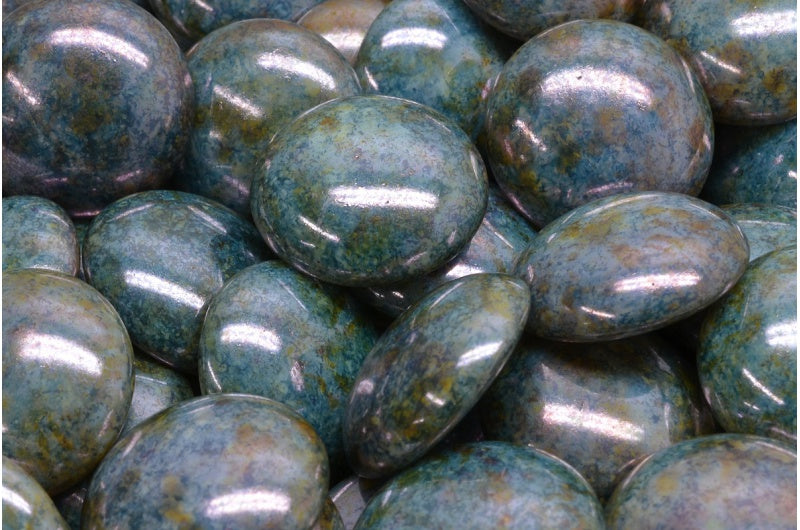 Cabochon Beads, White Stain With Luster Blue (02010-65431), Glass, Czech Republic