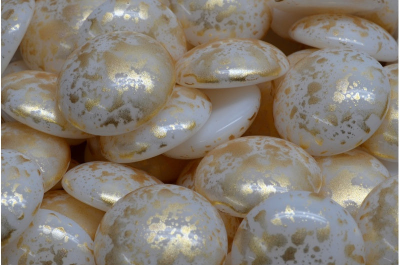 Cabochon Beads, White Gold Splash (02010-94401), Glass, Czech Republic