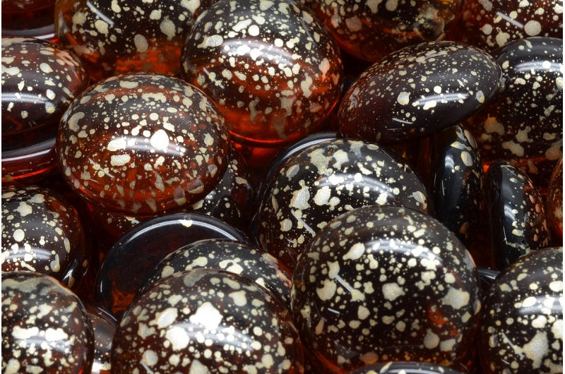 Cabochon Beads, Transparent Brown Gold Splash (10090-94401), Glass, Czech Republic