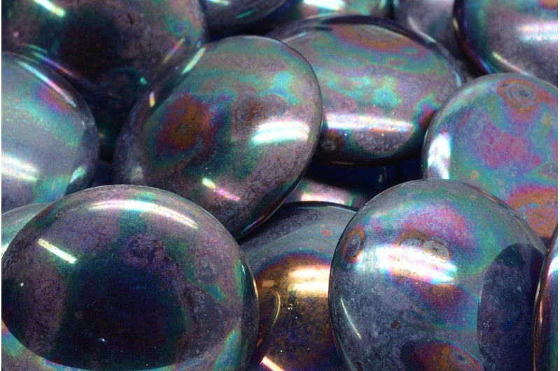 Cabochon Beads, Transparent Blue Nebula (30090-15001), Glass, Czech Republic