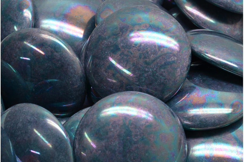 Cabochon Beads, Turquise Nebula (63140-15001), Glass, Czech Republic