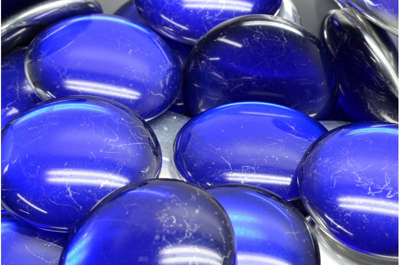 Cabochon Beads, Transparent Blue Crystal Silver Half Coating (30090-27001), Glass, Czech Republic