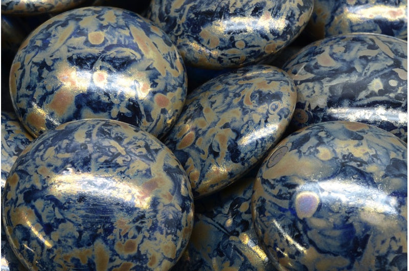 凸圆形珠子，透明蓝色毕加索 (30090-43400)，玻璃，捷克共和国