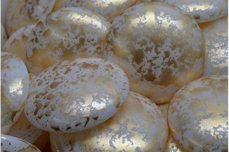 Cabochon Beads, White Gold Splash (02010-94401), Glass, Czech Republic
