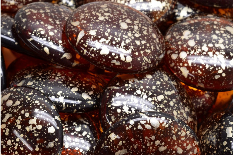 Cabochon Beads, Transparent Brown Gold Splash (10090-94401), Glass, Czech Republic