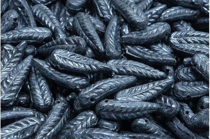 Bird Feather Beads, Black Hematite (23980-14400), Glass, Czech Republic