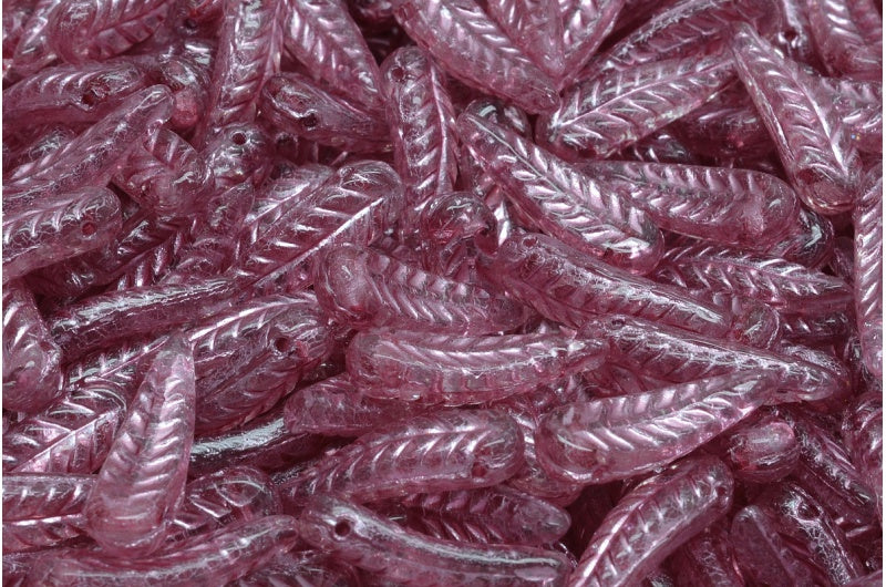 Bird Feather Beads, Crystal Pink Lined (00030-54321), Glass, Czech Republic