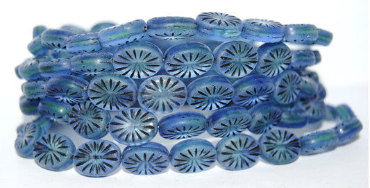 Flat Oval Pressed Glass Beads With Rays, (87311 23202), Glass, Czech Republic