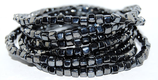 Cube Pressed Glass Beads, Black Hematite (23980 14400), Glass, Czech Republic