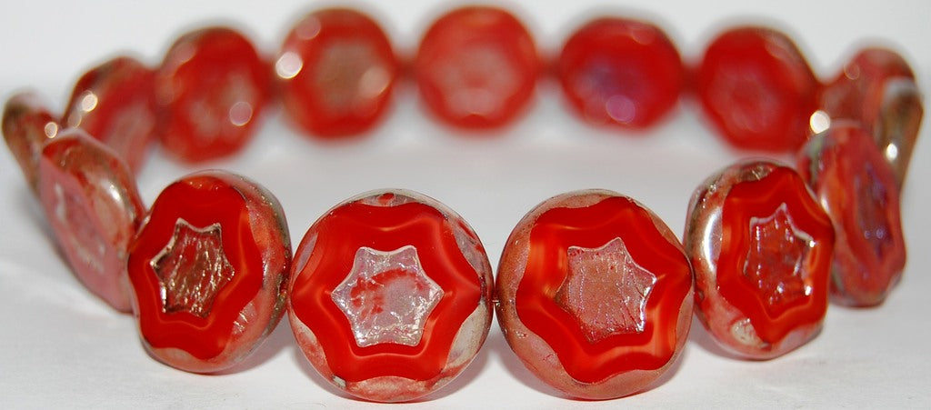 Table Cut Round Beads With Star, (96020 43400), Glass, Czech Republic