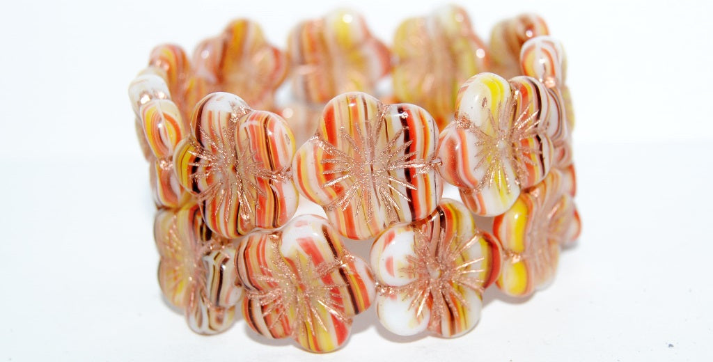 Round Flower Hibiskus Pressed Glass Beads, (95810 54200), Glass, Czech Republic