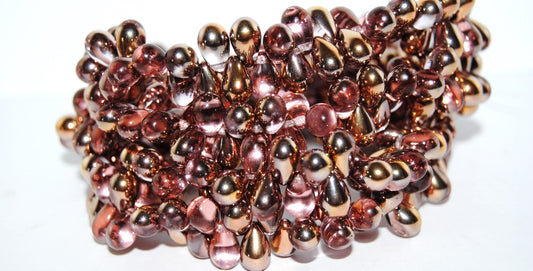 Pear Drop Pressed Glass Beads, Transparent Pink 27101 (70200 27101), Glass, Czech Republic