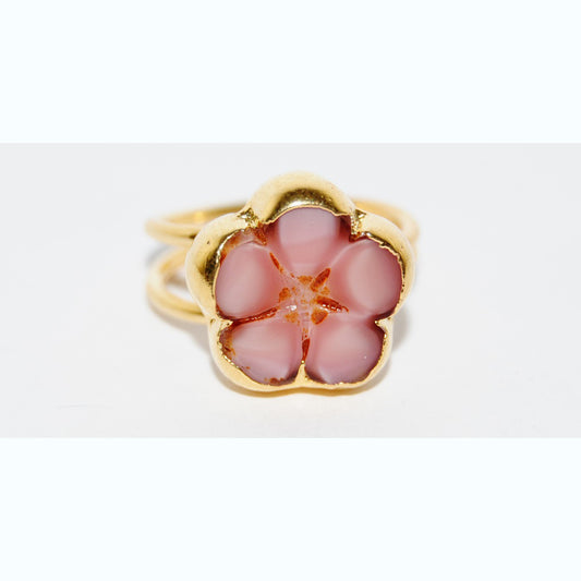 Adjustable Ring with Polished Czech Glass Bead, Flower 16 mm (G-5-A)