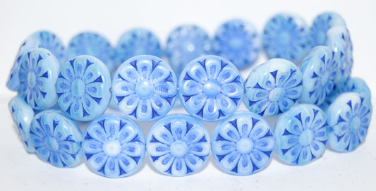 Flat Round With Flower Pressed Glass Beads, (6507624 33202), Glass, Czech Republic