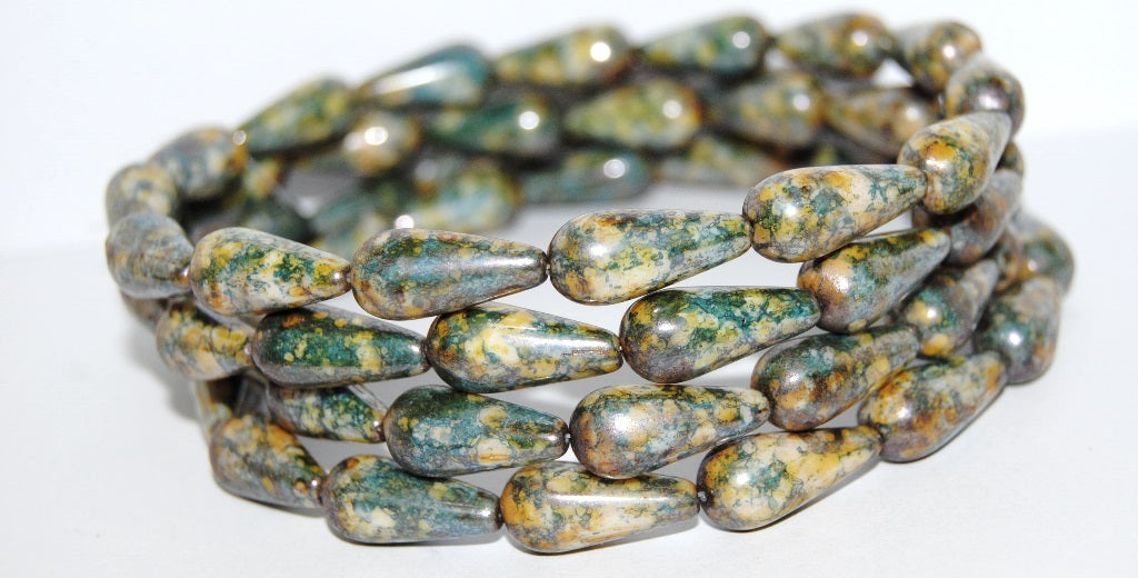 Pear Drop Pressed Glass Beads, Senegal Blue (15664), Glass, Czech Republic