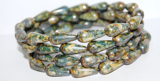 Pear Drop Pressed Glass Beads, Senegal Blue (15664), Glass, Czech Republic