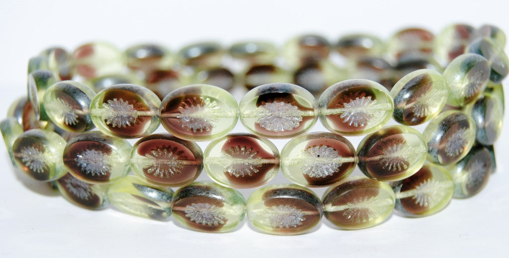 Table Cut Oval Beads Kiwi, 27501 Luster Cream (27501 14401), Glass, Czech Republic