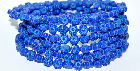 Hawaii Flower Pressed Glass Beads, Rich Blue 46460 (33060 46460), Glass, Czech Republic