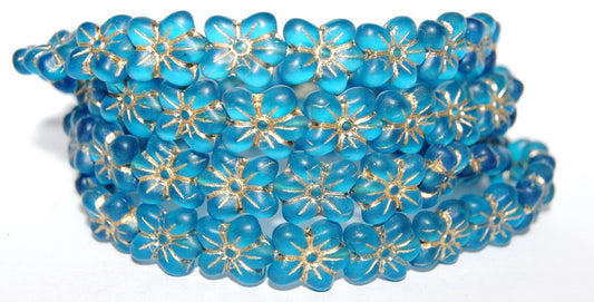 Flower Pressed Glass Beads, Transparent Aqua 54202M (60050 54202M), Glass, Czech Republic