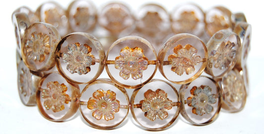 Table Cut Round Beads With Flower, Transparent Light Amethyst 43400 (20020 43400), Glass, Czech Republic