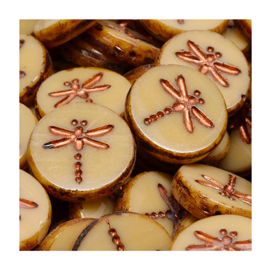 Table cut Czech glass beads dragonfly Beige Copper Glass Czech Republic
