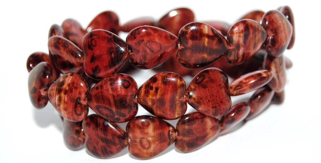 Heart Pressed Glass Beads, Green Purple 86800B (95000 86800B), Glass, Czech Republic