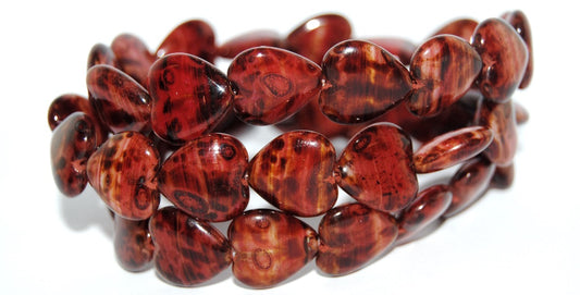 Heart Pressed Glass Beads, Green Purple 86800B (95000 86800B), Glass, Czech Republic