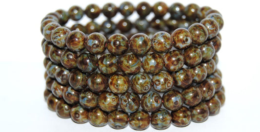 Round Pressed Glass Beads Druck, 35010 Travertin (35010 86800), Glass, Czech Republic