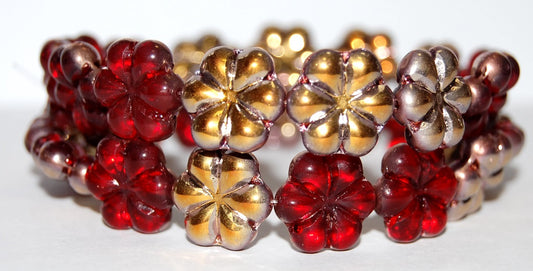 6-Petal Flower Pressed Glass Beads, Ruby Red 27101 (90080 27101), Glass, Czech Republic