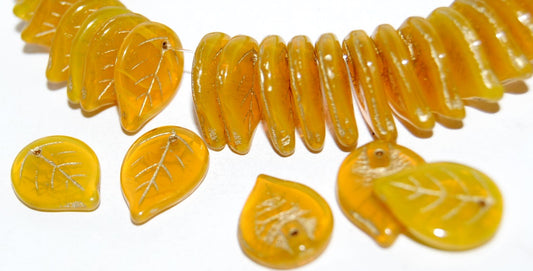 Leaf Pressed Glass Beads, Opal Yellow 54202 (81210 54202), Glass, Czech Republic