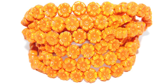 Hawaii Flower Pressed Glass Beads, (Mixglass Orange 46489), Glass, Czech Republic