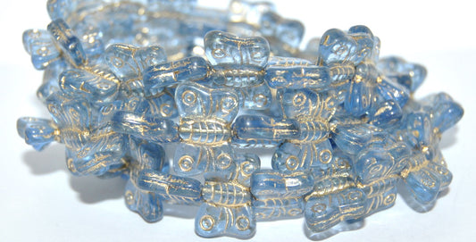 Butterfly Pressed Glass Beads, Transparent Blue 54202 (30020 54202), Glass, Czech Republic