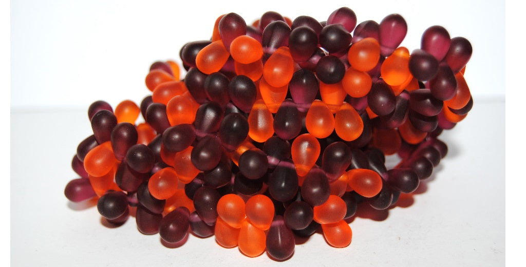 Pear Drop Pressed Glass Beads, Transparent Orange 70350Mix Matte (90020 70350Mix M), Glass, Czech Republic