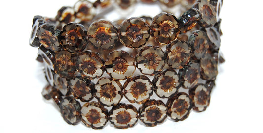 Table Cut Round Beads Hawaii Flowers, 40020 Travertin (40020 86800), Glass, Czech Republic