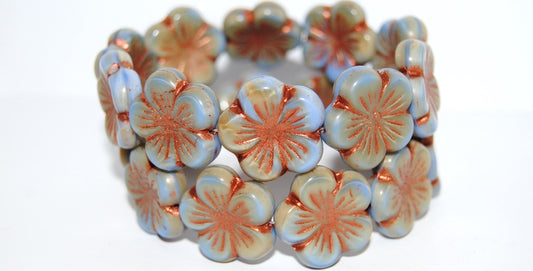 Round Flower Hibiskus Pressed Glass Beads, (37114 55307), Glass, Czech Republic