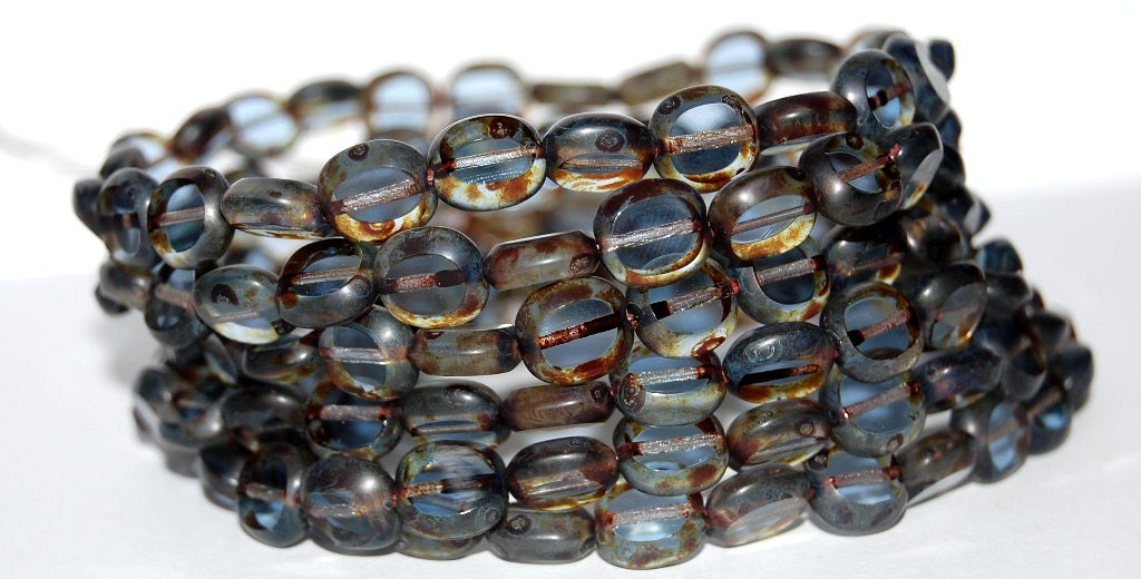 Table Cut Round Candy Beads, Transparent Blue Travertin (30020 86800), Glass, Czech Republic