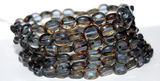 Table Cut Round Candy Beads, Transparent Blue Travertin (30020 86800), Glass, Czech Republic