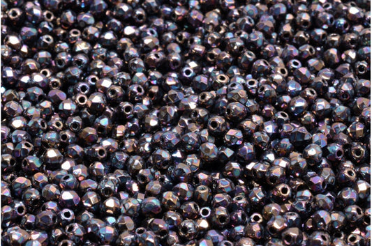 ファセット加工ラウンドビーズ、ブラックベガアイリス（23980-15781）、ボヘミアクリスタルガラス、チェコ共和国