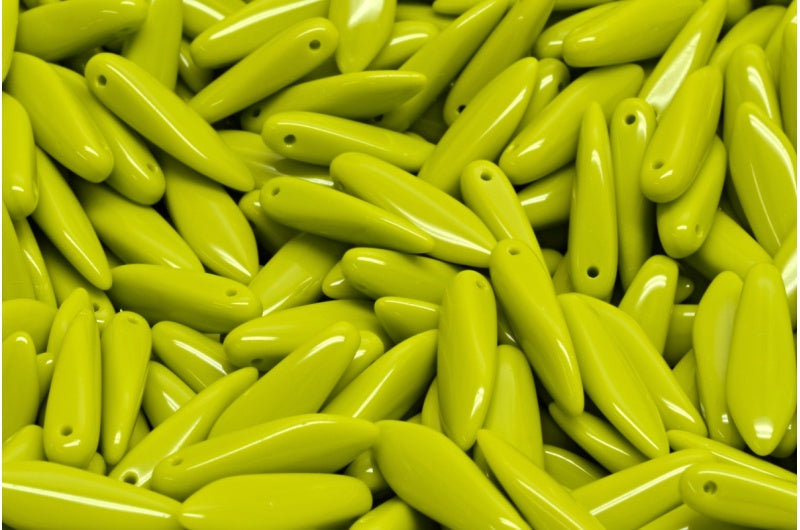 Dagger Beads, Opaque Green (53410), Glass, Czech Republic