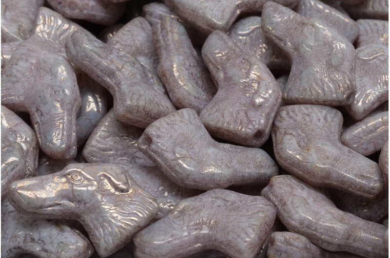 Dog Head Beads, White Terracotta Copper (02010-15435), Glass, Czech Republic