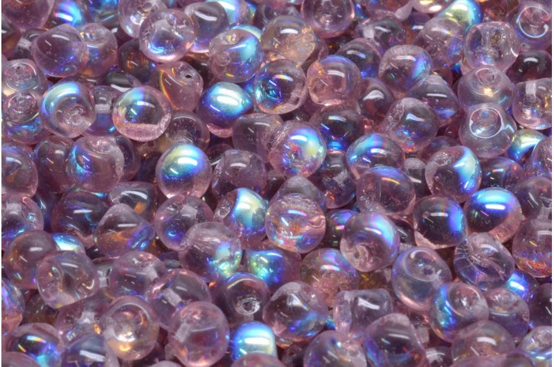 Mushroom Button Beads, Transparent Light Amethyst Ab (20030-28701), Glass, Czech Republic