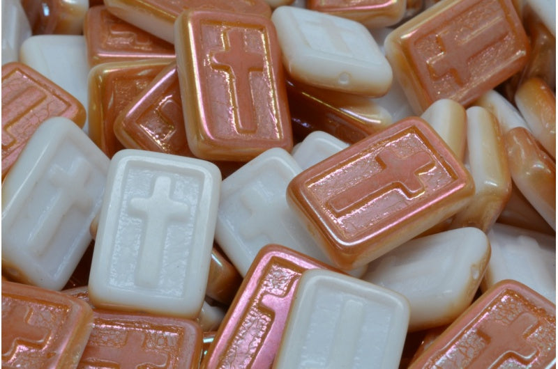 Rectangle Cross beads, White Apricot Coatings (02010-29121), Glass, Czech Republic