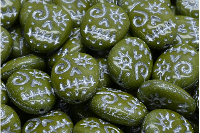 Woodoo 搞笑脸串珠，绿色银色内衬 (53420-54301)，玻璃，捷克共和国