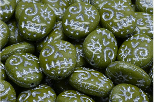 Woodoo Funny Face Beads, Grün mit Silber gefüttert (53420-54301), Glas, Tschechische Republik