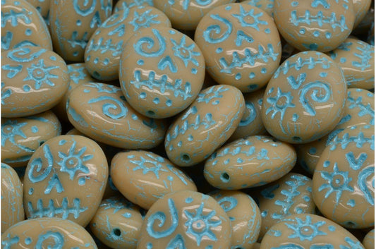 Woodoo Funny Face Beads, Beige Hellblau gefüttert (13020-54308), Glas, Tschechische Republik